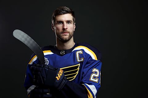 Alex Pietrangelo #27 of the St. Louis Blues poses for a portrait ahead of the 2020 NHL All-Star Game. (Photo by Jamie Squire/Getty Images)