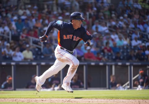 WEST PALM BEACH, FL – MARCH 01: Houston Astros Non-roster invitee Outfielder Mylles Straw (73) runs to first base after batting during an MLB spring training game between the Boston Red Sox and the Houston Astros at The Ballpark of the Palm Beaches in West Palm Beach, Florida on March 1, 2018. (Photo by Doug Murrray/Icon Sportswire via Getty Images)