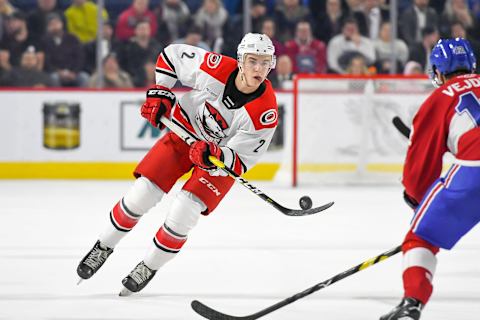 Jake Bean #2 of the Charlotte Checkers (Photo by Stephane Dube /Getty Images)