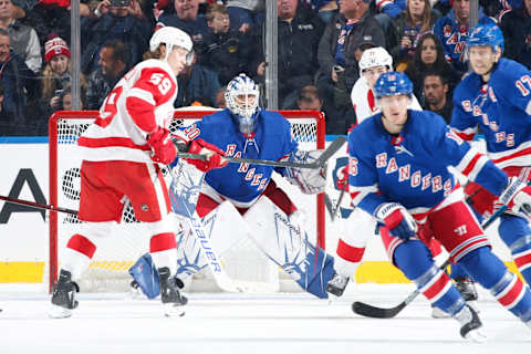 NEW YORK, NY – NOVEMBER 06: Henrik Lundqvist #30 of the New York Rangers tends the net against the Detroit Red Wings at Madison Square Garden on November 6, 2019 in New York City. (Photo by Jared Silber/NHLI via Getty Images)