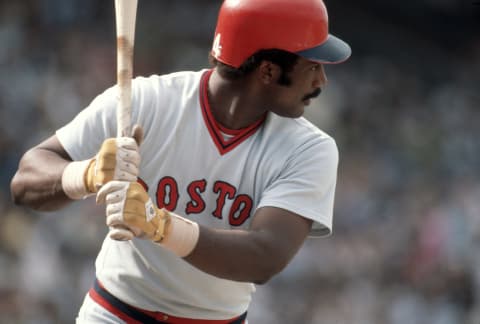 UNSPECIFIED – CIRCA 1977: Outfielder Jim Ricce #14 of the Boston Red Sox bats during an Major League Baseball game circa 1977. Rice Played for the Red Sox from 1974-89. (Photo by Focus on Sport/Getty Images)