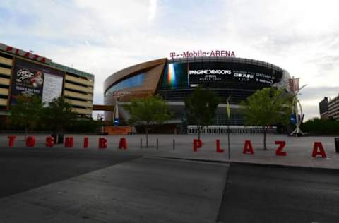 May 31, 2017; Las Vegas, NV, USA: General overall view of the T-Mobile Arena exterior and Toshiba Plaza on Las Vegas Blvd. on the Las Vegas strip. The facility will be the home of the NHL expansion franchise Vegas Golden Knights which will begin play during the 2017-18 season. Mandatory Credit: Kirby Lee-USA TODAY Sports