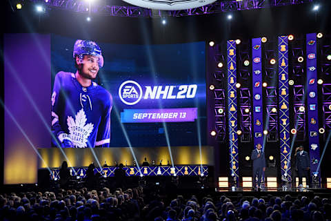 LAS VEGAS, NEVADA – JUNE 19: Auston Matthews of the Toronto Maple Leafs speaks after being revealed as the cover athlete for EA Sports’ “NHL 20”   June 19, 2019 in Las Vegas, Nevada. (Photo by Ethan Miller/Getty Images)