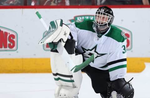 GLENDALE, AZ – APRIL 13: Goaltender Tim Thomas #30 of the Dallas Stars during a break from the NHL game against the Phoenix Coyotes at Jobing.com Arena on April 13, 2014 in Glendale, Arizona. The Coyotes defeated the Stars 1-0. (Photo by Christian Petersen/Getty Images)