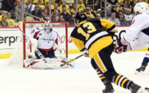 Pittsburgh Penguins center Nick Bonino (13) during the 2017 Stanley Cup Playoffs (Charles LeClaire-USA TODAY Sports)