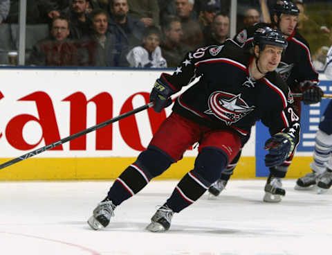 TORONTO – FEBRUARY 12: Left wing Lasse Pirjeta #20 of the Columbus Blue Jackets (Photo By Dave Sandford/Getty Images)