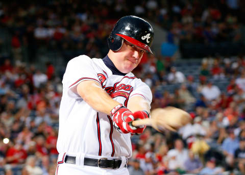 ATLANTA, GA – SEPTEMBER 27: Chipper Jones #10 of the Atlanta Braves warms up in the on-deck circle prior to batting in the second inning against the Miami Marlins at Turner Field on September 27, 2012 in Atlanta, Georgia. (Photo by Kevin C. Cox/Getty Images)