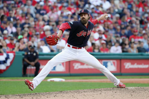 CLEVELAND, OH – OCTOBER 08: Andrew Miller #24 of the Cleveland Indians pitches in the seventh inning against the Houston Astros during Game Three of the American League Division Series at Progressive Field on October 8, 2018 in Cleveland, Ohio. (Photo by Gregory Shamus/Getty Images)