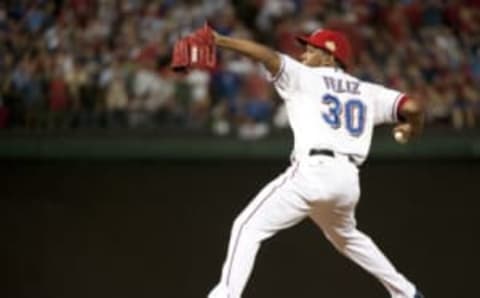 ARLINGTON, TX – OCTOBER 24: Neftali Feliz of the Texas Rangers pitches in the top of the ninth inning of Game Five of the 2011 World Series against the St. Louis Cardinals at Rangers Ballpark in Arlington on Monday, October 24, 2011 in Arlington, Texas. (Photo by Rich Pilling/MLB Photos via Getty Images)