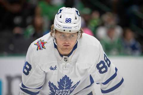 Oct 26, 2023; Dallas, Texas, USA; Toronto Maple Leafs right wing William Nylander (88) in action during the game between the Dallas Stars and the Toronto Maple Leafs at the American Airlines Center. Mandatory Credit: Jerome Miron-USA TODAY Sports