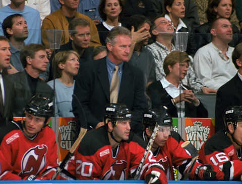 Head coach Larry Robinson of the New Jersey Devils. (Photo by Graig Abel/Getty Images)