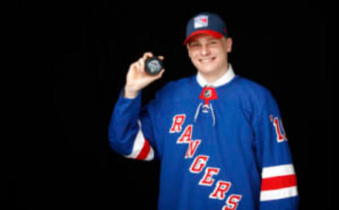 VANCOUVER, BRITISH COLUMBIA – JUNE 21: Kaapp Kakko poses for a portrait after being selected second overall by the New York Rangers during the first round of the 2019 NHL Draft at Rogers Arena on June 21, 2019 in Vancouver, Canada. (Photo by Kevin Light/Getty Images)