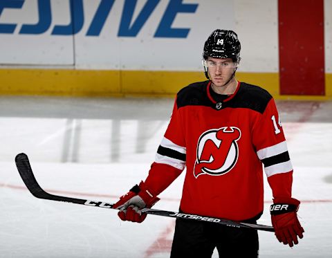 Nathan Bastian #14 of the New Jersey Devils (Photo by Elsa/Getty Images)