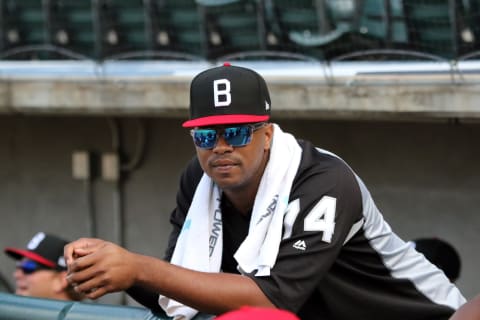 BIRMINGHAM, AL – JUNE 19: Birmingham Barons Outfielder Elloy Jimenez looks on during the 2018 Southern League All-Star Game. The South All-Stars defeated the North All-Stars by the score of 9-5 at Regions Field in Birmingham, Alabama. (Photo by Michael Wade/Icon Sportswire via Getty Images)