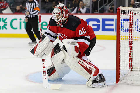 New Jersey Devils goaltender Akira Schmid (40): Tom Horak-USA TODAY Sports