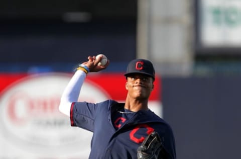 TAMPA, FL – AUGUST 01: Jordyn Adams (1) of Cary, NC warms up before the East Coast Pro Showcase on August 01, 2017, at Steinbrenner Field in Tampa, FL. (Photo by Cliff Welch/Icon Sportswire via Getty Images)