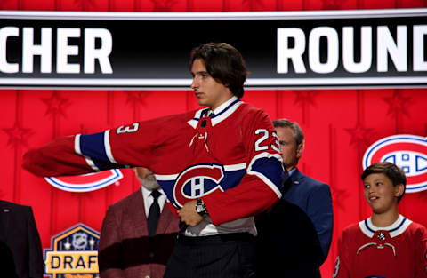 Jun 28, 2023; Nashville, Tennessee, USA; Montreal Canadians draft pick David Reinbacher. Mandatory Credit: Christopher Hanewinckel-USA TODAY Sports