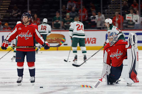 Conor Sheary, Darcy Kuemper, Washington Capitals Mandatory Credit: Geoff Burke-USA TODAY Sports