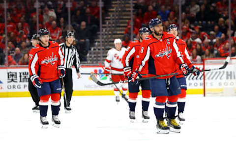 WASHINGTON, DC – JANUARY 13: Alex Ovechkin #8 of the Washington Capitals skates on the ice against the Carolina Hurricanes in the third period at Capital One Arena on January 13, 2020, in Washington, DC. (Photo by Rob Carr/Getty Images)