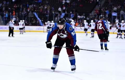 Nov 8, 2016; Denver, CO, USA; Colorado Avalanche left wing Gabriel Landeskog (92) reacts following the loss to the Arizona Coyotes at Pepsi Center. The Coyotes defeated the Avalanche 4-2. Mandatory Credit: Ron Chenoy-USA TODAY Sports