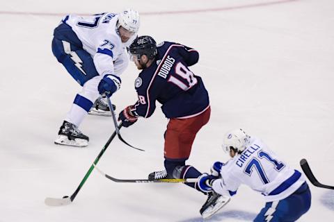 Columbus Blue Jackets, Pierre-Luc Dubois #18, (Mandatory Credit: Dan Hamilton-USA TODAY Sports)