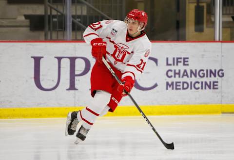 CRANBERRY TOWNSHIP, PA – SEPTEMBER 29: Alexander Steeves #21 of the Dubuque Fighting Saints . (Photo by Justin K. Aller/Getty Images)