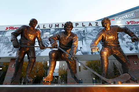 BUFFALO, NY – NOVEMBER 9: A general view of the Buffalo Sabres French Connection statue honoring former Sabres Gilbert Perreault, Rene Robert and Rick Martin at the KeyBank Center on November 9, 2016 in Buffalo, New York. Ottawa beat Buffalo 2-1 after a shootout. (Photo by Kevin Hoffman/Getty Images)