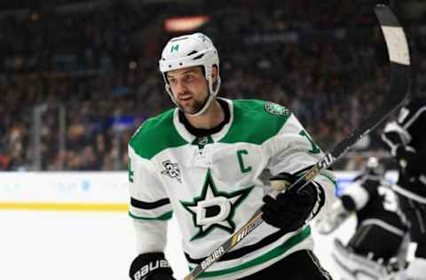 LOS ANGELES, CA – APRIL 07: Jamie Benn #14 of the Dallas Stars looks on after scoring a goal during the first period of a game against the Los Angeles Kings at Staples Center on April 7, 2018 in Los Angeles, California. (Photo by Sean M. Haffey/Getty Images)