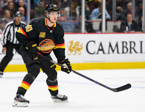 Vancouver Canucks Center Elias Pettersson (40) skates up ice (Photo by Derek Cain/Icon Sportswire via Getty Images)