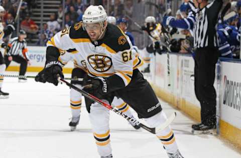 TORONTO, ON – APRIL 23: Rick Nash #61 of the Boston Bruins skates against the Toronto Maple Leafs in Game Six of the Eastern Conference First Round in the 2018 Stanley Cup Play-offs at the Air Canada Centre on April 23, 2018, in Toronto, Ontario, Canada. The Maple Leafs defeated the Bruins 3-1. (Photo by Claus Andersen/Getty Images)