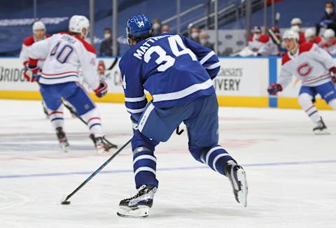 TORONTO, ON – MAY 31: Auston Matthews #34 of the Toronto Maple Leafs   (Photo by Claus Andersen/Getty Images)