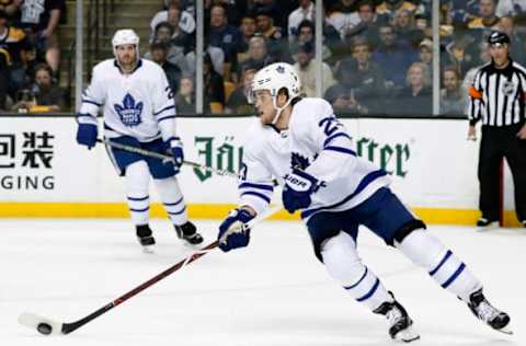 BOSTON, MA – APRIL 25: Toronto Maple Leafs right wing William Nylander (29) starts a rush up ice during Game 7 of the First Round for the 2018 Stanley Cup Playoffs between the Boston Bruins and the Toronto Maple Leafs on April 25, 2018, at TD Garden in Boston, Massachusetts. The Bruins defeated the Maple Leafs 7-4. (Photo by Fred Kfoury III/Icon Sportswire via Getty Images)