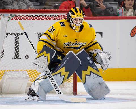 Strauss Mann of the Michigan Wolverines. (Photo by Dave Reginek/Getty Images)