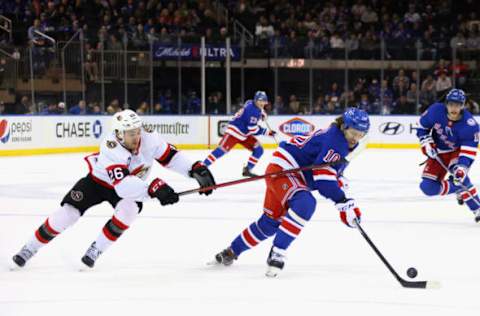 NEW YORK, NEW YORK – APRIL 09: Artemi Panarin #10 of the New York Rangers skates against the Ottawa Senators at Madison Square Garden on April 09, 2022, in New York City. The Rangers defeated the Senators 5-1. (Photo by Bruce Bennett/Getty Images)