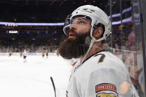 Apr 30, 2023; Boston, Massachusetts, USA; Florida Panthers defenseman Radko Gudas (7) during warmups period prior to game seven of the first round of the 2023 Stanley Cup Playoffs against the Boston Bruins at TD Garden. Mandatory Credit: Bob DeChiara-USA TODAY Sports