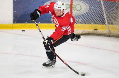 ANAHEIM, CA – JUNE 29: Prospect Sam Steel shoots the puck during the Anaheim Ducks’ annual development camp at Anaheim ICE in Anaheim on Friday, June 29, 2018. (Photo by Kevin Sullivan/Orange County Register via Getty Images)