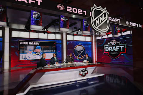 SECAUCUS, NEW JERSEY – JULY 23: With the 14th pick in the 2021 NHL Entry Draft, the Buffalo Sabres select Isak Rosen during the first round of the 2021 NHL Entry Draft at the NHL Network studios on July 23, 2021 in Secaucus, New Jersey. (Photo by Bruce Bennett/Getty Images)