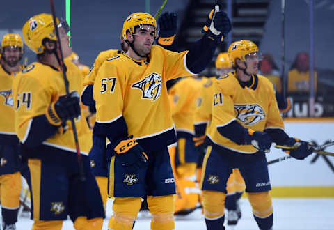 Nashville Predators defenseman Dante Fabbro (57) Mandatory Credit: Christopher Hanewinckel-USA TODAY Sports