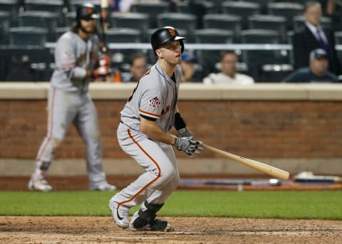 NEW YORK, NY – AUGUST 20: (NEW YORK DAILIES OUT) Busster Posey #28 of the San Francisco Giants in action against the New York Mets at Citi Field on August 20, 2018 in the Flushing neighborhood of the Queens borough of New York City. The Giants defeated the Mets 2-1 after 13 innings. (Photo by Jiim McIsaac/Getty Images)