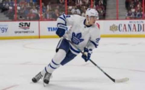 Oct 12, 2016; Ottawa, Ontario, CAN; Toronto Maple Leafs center Auston Matthews (34) skates in the second period against the Ottawa Senators at the Canadian Tire Centre. Mandatory Credit: Marc DesRosiers-USA TODAY Sports