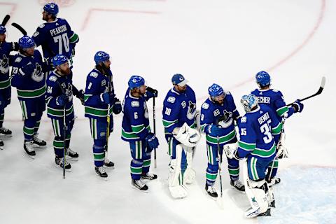 EDMONTON, ALBERTA – SEPTEMBER 03: The Vancouver Canucks (Photo by Bruce Bennett/Getty Images)