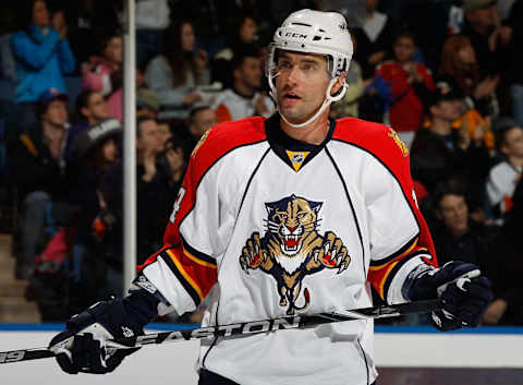 UNIONDALE, NY – FEBRUARY 21: Radek Dvorak #14 of the Florida Panthers stands on the ice against the New York Islanders on February 21, 2011 at Nassau Coliseum in Uniondale, New York. Islanders defeated the Panthers 5-1. (Photo by Mike Stobe/NHLI via Getty Images)