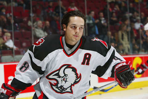 MONTREAL, CANADA – NOVEMBER 5: Forward Daniel Briere #48 of the Buffalo Sabres looks on against the Montreal Canadiens during the NHL game at the Bell Centre on November 5, 2005 in Montreal, Canada. The Canadiens won 3-2. (Photo by Charles Laberge/Getty Images)