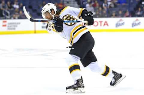 Oct 6, 2016; Columbus, OH, USA; Boston Bruins defenseman Colin Miller (48) against the Columbus Blue Jackets during a preseason hockey game at Nationwide Arena. The Bruins won 2-1. Mandatory Credit: Aaron Doster-USA TODAY Sports