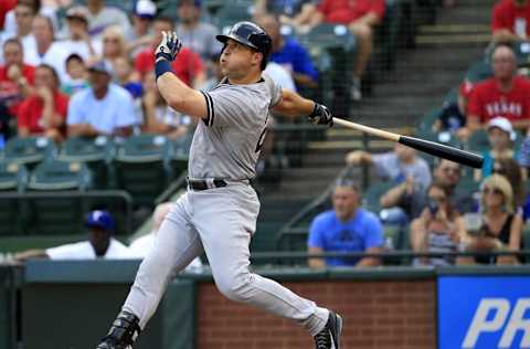 Jul 30, 2015; Arlington, TX, USA; New York Yankees first baseman 