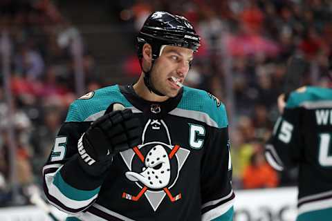 ANAHEIM, CALIFORNIA – APRIL 03: Ryan Getzlaf #15 of the Anaheim Ducks looks on during the second period of a game against the Calgary Flames at Honda Center on April 03, 2019 in Anaheim, California. (Photo by Sean M. Haffey/Getty Images)