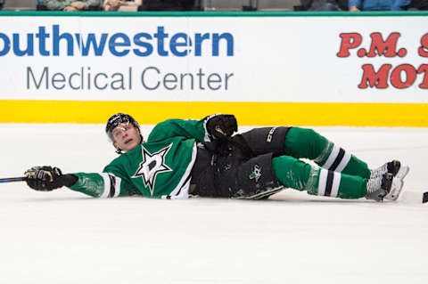 Apr 6, 2017; Dallas, TX, USA; Dallas Stars defenseman Esa Lindell (23) in action during the game against the Nashville Predators at the American Airlines Center. The Predators defeat the Stars 7-3. Mandatory Credit: Jerome Miron-USA TODAY Sports