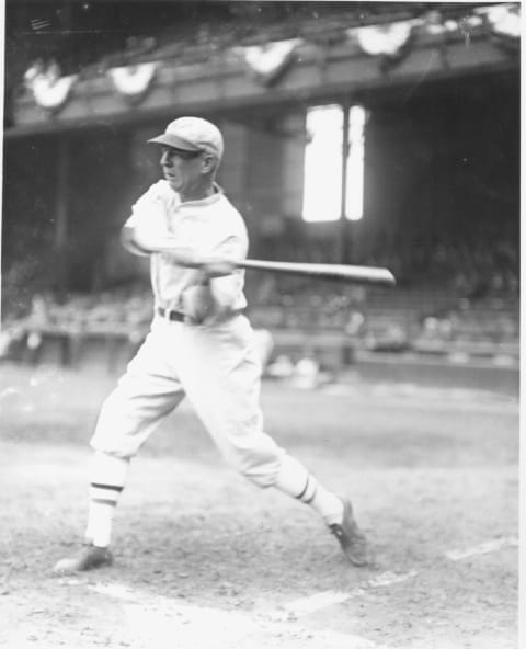 CLEVELAND, OH – MAY 14, 1927: Tris Seaker at bat during “Tris Speaker Day” at League Park. Speaker was making his first appearance in Cleveland after signing with the Washington Nationals in the off season. Despite receiving numerous gifts from the Cleveland fans, Speaker went hitless in a 5-2 loss to the Indians.