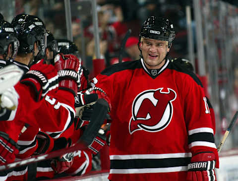 Bobby Holik celebrates a goal in his second stint as a New Jersey Devil. (Photo by Bruce Bennett/Getty Images)