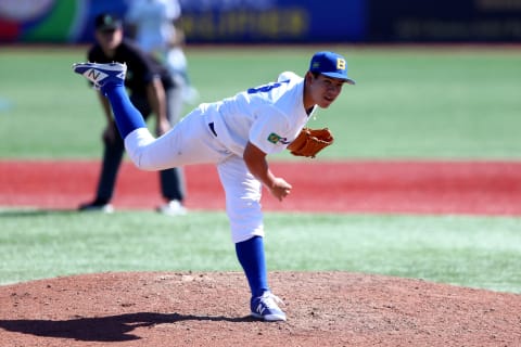 NEW YORK, NY – SEPTEMBER 22: Eric Pardinho #43 of Team Brazil pitches during Game 1 of the 2016 World Baseball Classic Qualifier at MCU Park on Thursday, September 22, 2016 in the Brooklyn borough of New York City. (Photo by Alex Trautwig/MLB Photos via Getty Images)